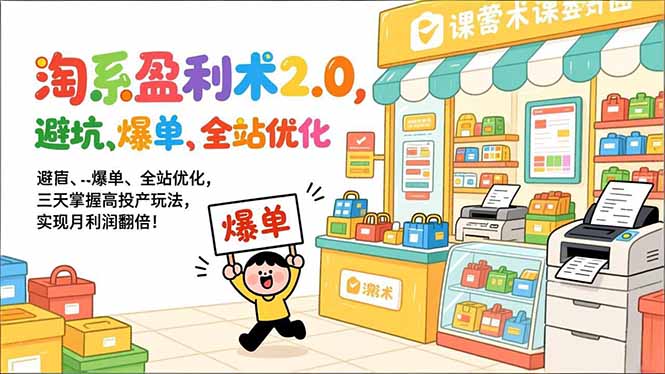 淘系盈利术2.0，避坑、爆单、全站优化，三天掌握高投产玩法，实现月利润翻倍！-明楼资源站