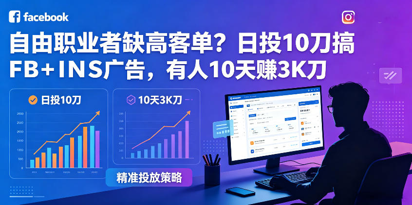 自由职业者缺高客单？日投10刀搞FB+INS广告，有人10天赚3K刀！【原创双语字幕】-明楼资源站