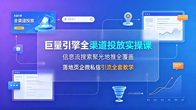 巨量引擎全渠道投放实操课，信息流搜索聚光地推全覆盖，落地页企微私信引流全套教学-明楼资源站