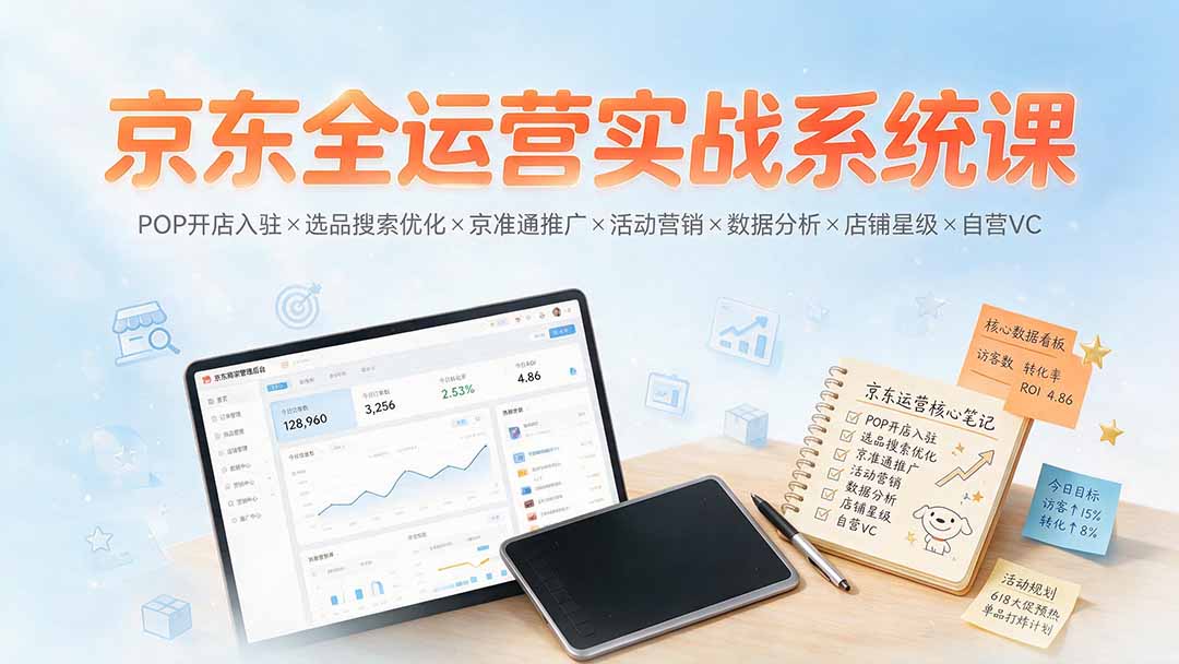 京东全运营实战系统课：POP开店入驻×选品搜索优化×京准通推广×活动营销×数据分析×店铺星级×自营VC-明楼资源站