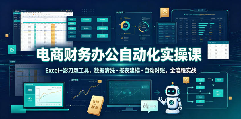 电商财务办公自动化实操课，Excel+影刀双工具，数据清洗・报表建模・自动对账，全流程实战-明楼资源站