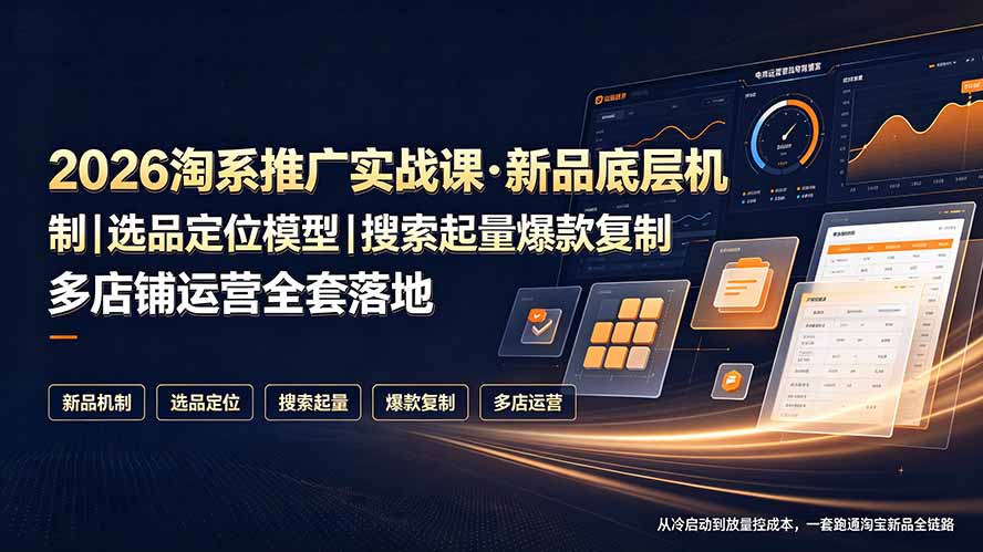 2026淘系推广实战课·新品底层机制｜选品定位模型｜搜索起量爆款复制多店铺运营全套落地教程-明楼资源站