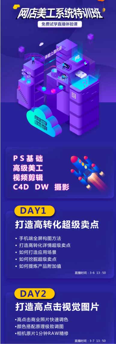 网店美工系统精英班-7月：PS基础×主图设计×海报实战×详情页×首页装修×产品修图×视频剪辑×人像精修。-明楼资源站