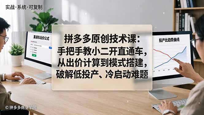 拼多多原创技术课：手把手教小二开直通车，从出价计算到模式搭建，破解低投产、冷启动难题-明楼资源站