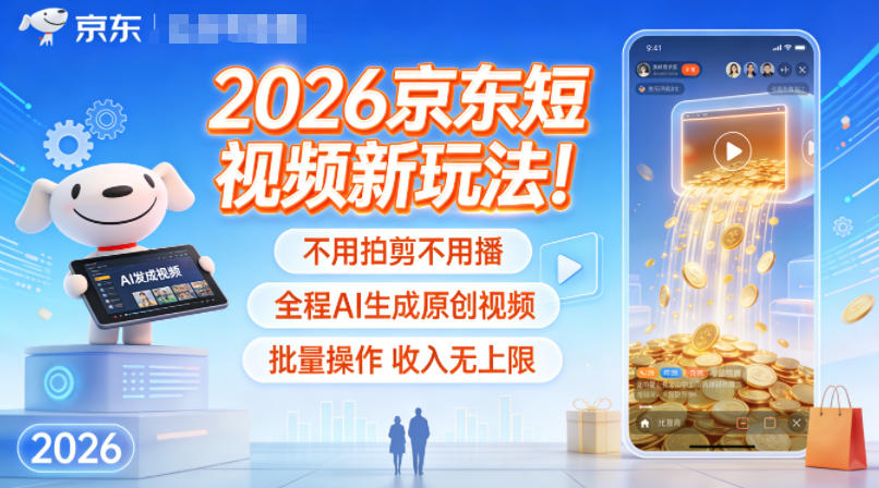 2026京东短视频新玩法！不用拍剪不用播，全程AI生成原创视频，批量操作收入无上限-明楼资源站