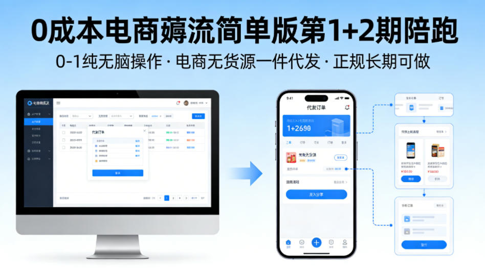 0成本电商薅流简单版第1+2期陪跑，0-1纯无脑操作，电商无货源一件代发，正规长期可做-明楼资源站