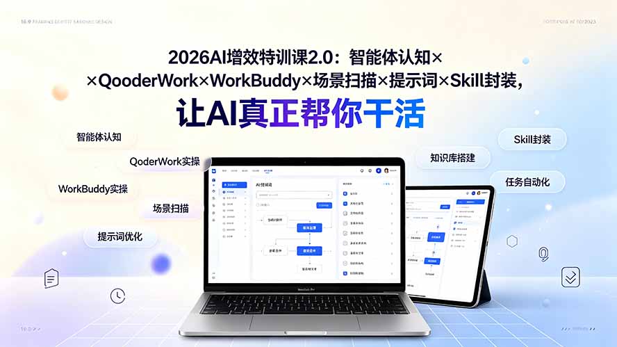 2026AI增效特训课2.0：智能体认知×QoderWork×WorkBuddy×场景扫描×提示词×Skill封装，让AI真正帮你干活-明楼资源站