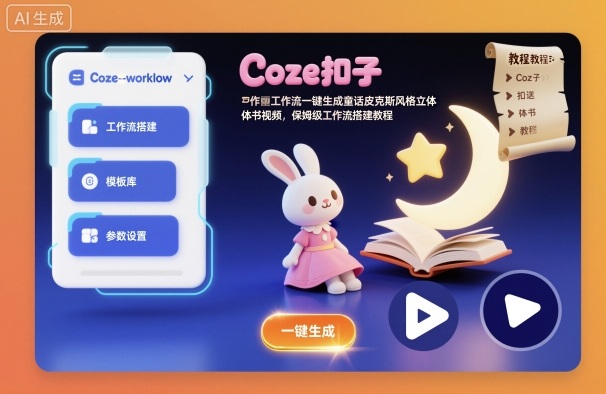 Coze扣子工作流一键生成童话皮克斯风格立体书视频，保姆级工作流搭建教程-明楼资源站