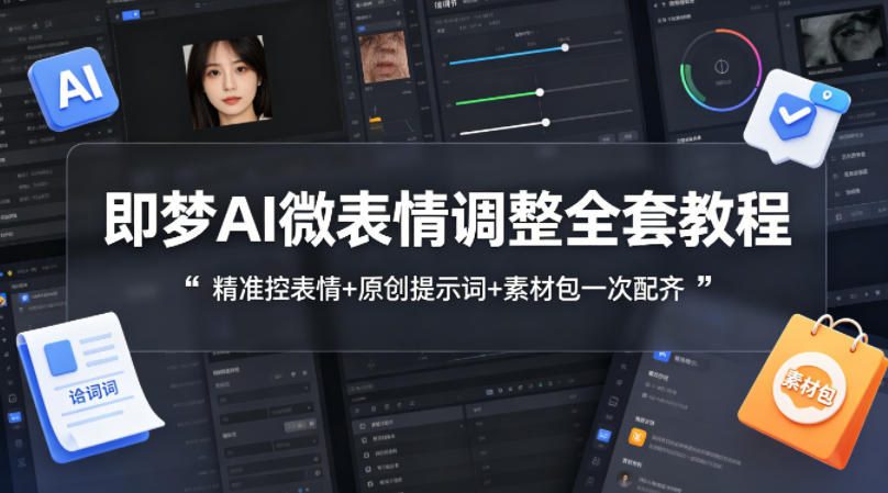即梦AI微表情调整全套教程，精准控表情+原创提示词+素材包一次配齐-明楼资源站