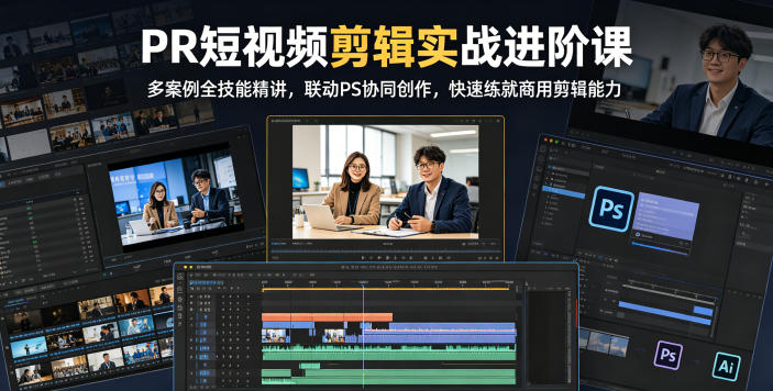 PR短视频剪辑实战进阶课，多案例全技能精讲，联动PS协同创作，快速练就商用剪辑能力-明楼资源站