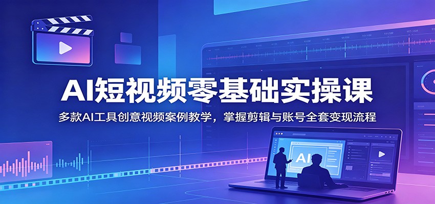 AI短视频零基础实操课：多款AI工具创意视频案例教学，掌握剪辑与账号全套变现流程-明楼资源站