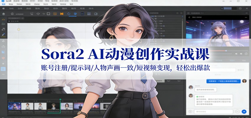 Sora2 AI动漫创作实战课：账号注册/提示词/人物声画一致/短视频变现，轻松出爆款-明楼资源站