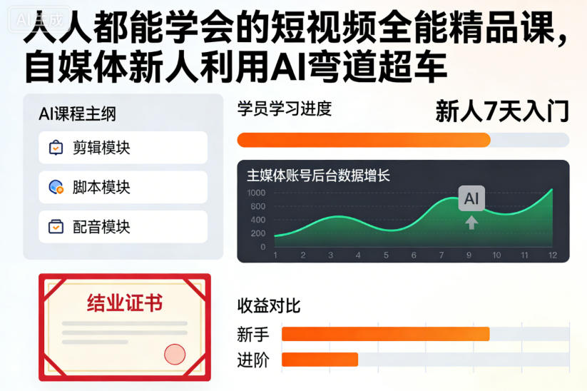 人人都能学会的短视频全能精品课，自媒体新人利用AI弯道超车-明楼资源站