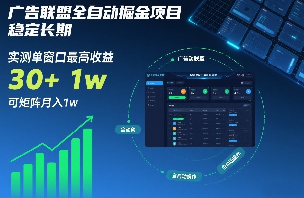 广告联盟全自动掘金项目，稳定长期，实测单窗口最高收益30+，可矩阵月入1w+【揭秘】-明楼资源站