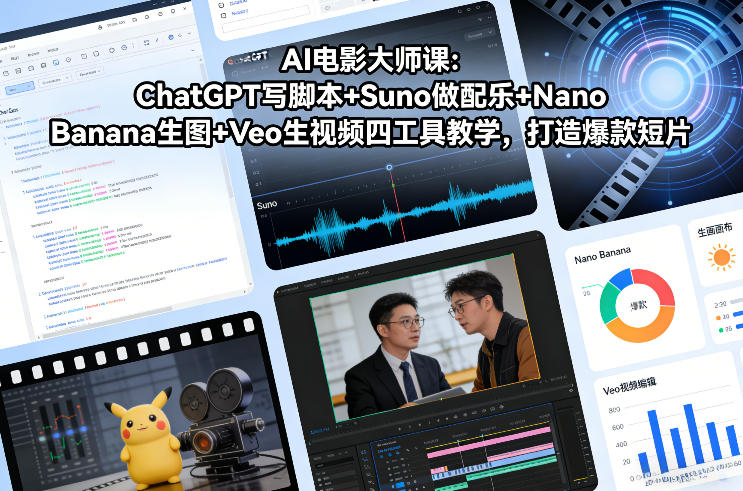 AI电影大师课：ChatGPT写脚本+Suno做配乐+Nano Banana生图+Veo生视频，打造爆款短片-明楼资源站