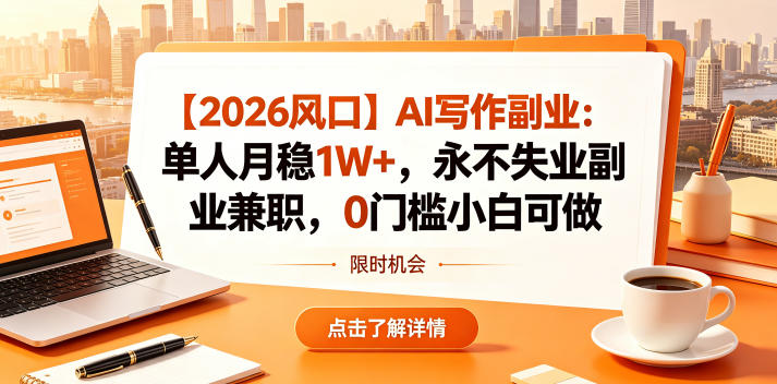 【2026风口】AI写作副业：单人月稳1W+，永不失业副业兼职，0门槛小白可做【揭秘】-明楼资源站