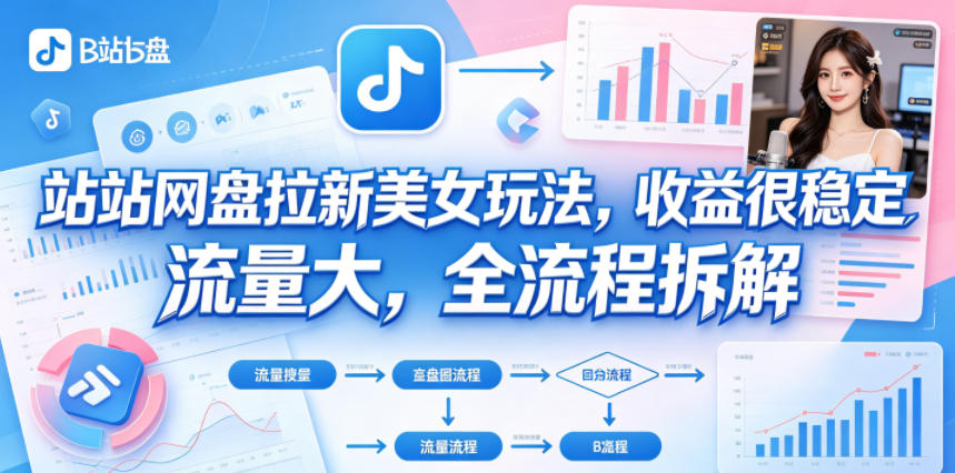 B站网盘拉新美女玩法，收益很稳定，流量大，全流程拆解-明楼资源站