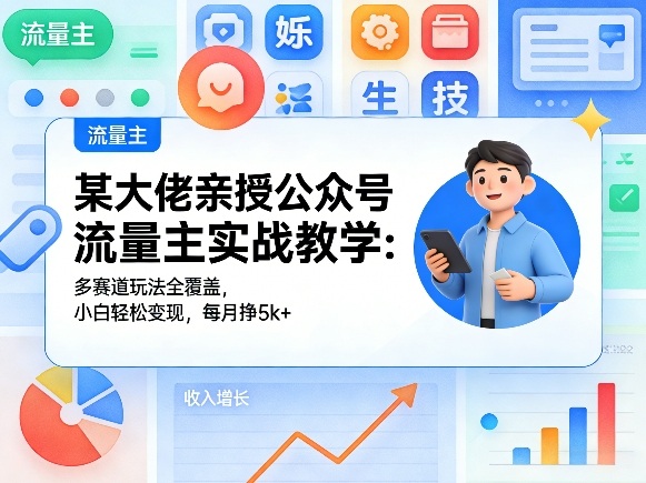 某大佬亲授公众号流量主实战教学：多赛道玩法全覆盖，小白轻松变现，每月多挣5k+-明楼资源站