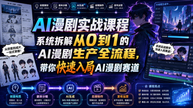 AI漫剧实战课程，系统拆解从0到1的AI漫剧生产全流程，带你快速入局AI漫剧赛道-明楼资源站