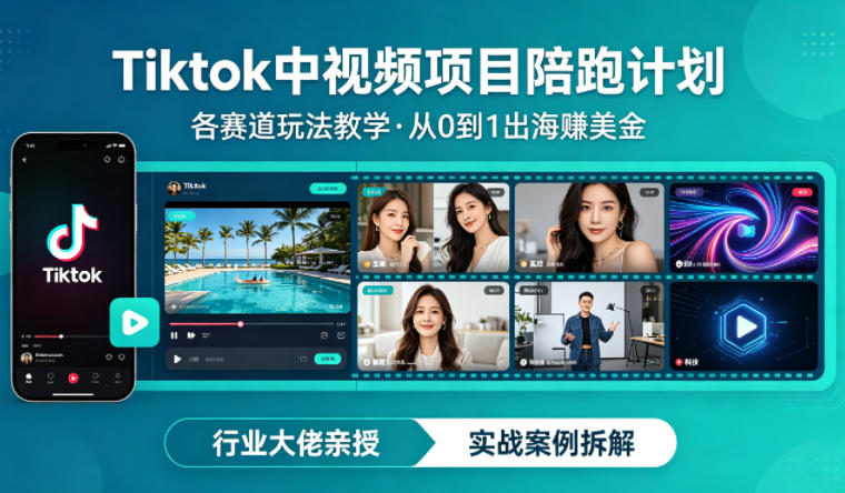 某大佬的Tiktok中视频项目陪跑，涵盖TK各个赛道玩法教学，从0到1出海賺美金-明楼资源站