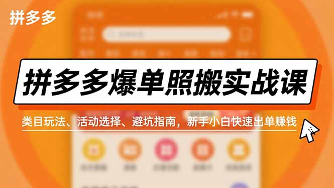 拼多多爆单照搬实战课，类目玩法、活动选择、避坑指南，新手小白快速出单赚钱-明楼资源站