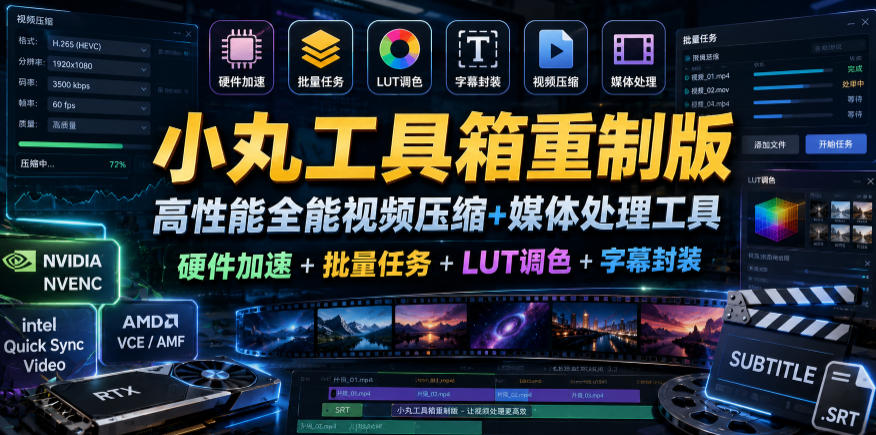 小丸工具箱重制版–高性能全能视频压缩+媒体处理工具｜硬件加速+批量任务+LUT调色+字幕封装-明楼资源站