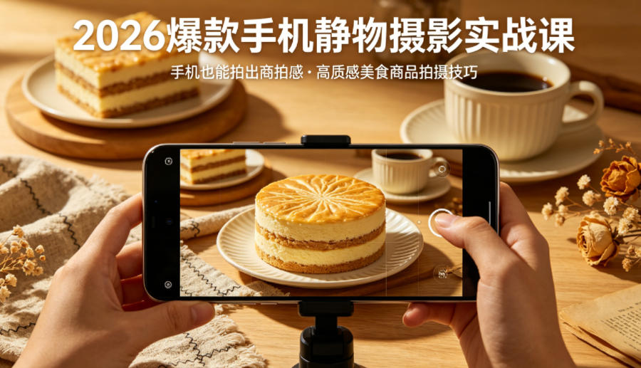 2026爆款手机静物摄影实战课，手机也能拍出商拍感，学会拍出高质感美食商品-明楼资源站