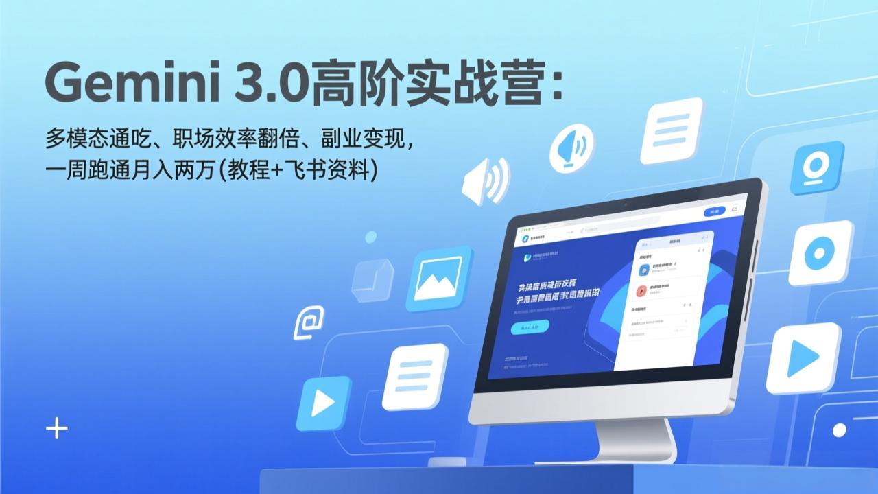 Gemini 3.0高阶实战营：多模态通吃、职场效率翻倍、副业变现，一周跑通月入两万(教程+飞书资料-明楼资源站
