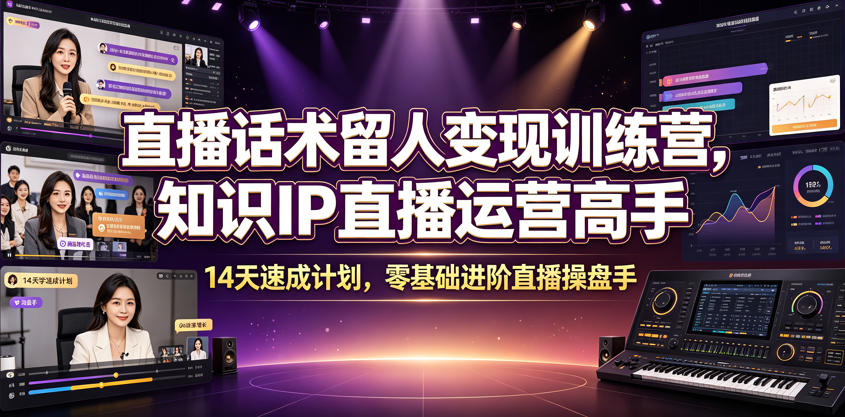 直播话术留人变现训练营，知识IP直播运营高手，14天速成计划，零基础进阶直播操盘手-明楼资源站