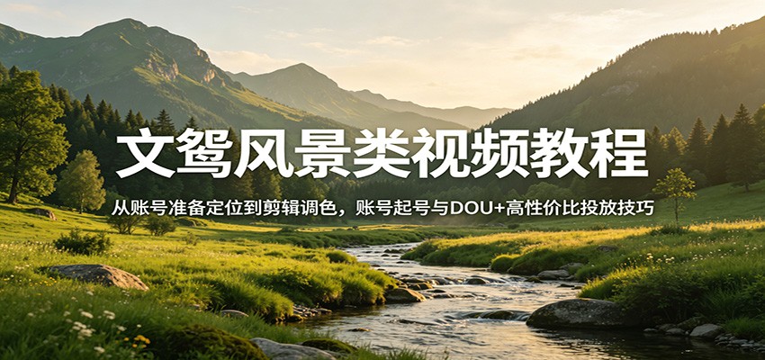 文鸳风景类视频教程：从账号准备定位到剪辑调色，账号起号与DOU+高性价比投放技巧-明楼资源站