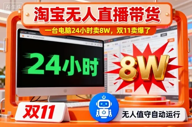 淘宝无人直播带货，一台电脑214小时卖8W，双11卖爆了【揭秘】-明楼资源站