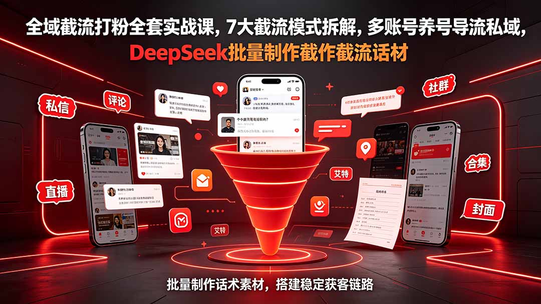 全域截流打粉全套实战课，7大截流模式拆解，多账号养号导流私域，DeepSeek批量制作截流话术素材-明楼资源站