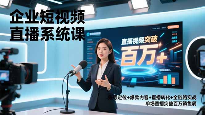 企业短视频直播系统课，账号定位+爆款内容+直播转化+全链路实战，单场直播突破百万销售额-明楼资源站