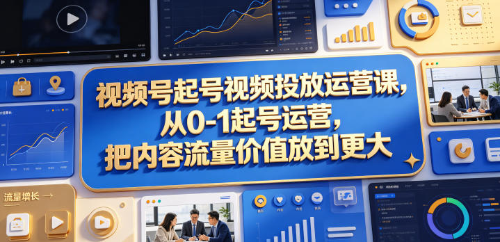 视频号起号视频投放运营课，从0-1起号运营，把内容流量价值放到更大-明楼资源站