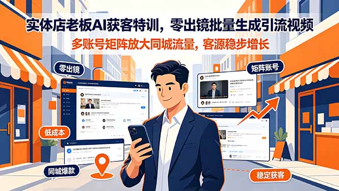 实体店老板AI获客特训，零出镜批量生成引流视频，多账号矩阵放大同城流量，客源稳步增长-明楼资源站