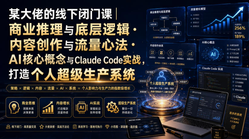 某大佬的线下闭门课｜商业推理与底层逻辑・内容创作与流量心法・AI核心概念与Claude Code实战，打造个人超级生产系统【录音+图片】-明楼资源站