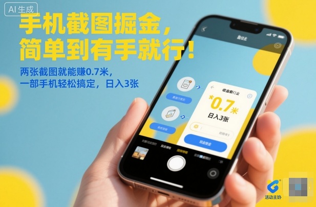 手机截图掘金，简单到有手就行！两张截图就能賺0.7米，一部手机轻松搞定，日入3张【揭秘】-明楼资源站