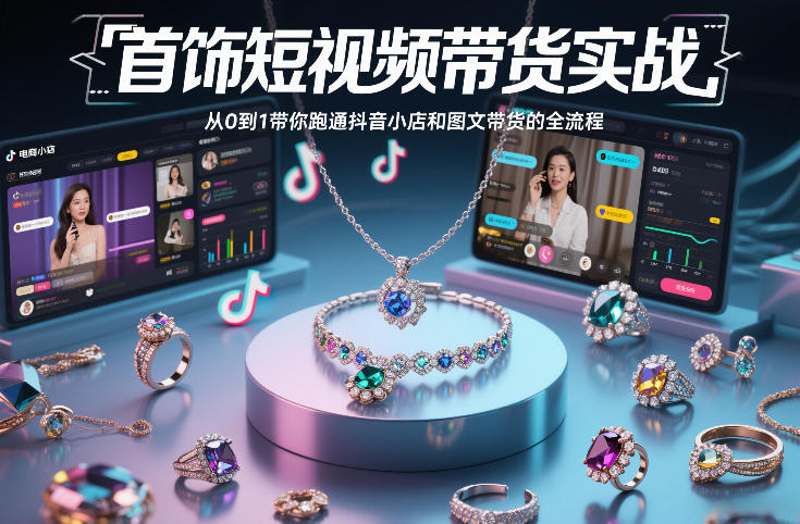 首饰短视频带货实战，从0到1带你跑通抖音小店和图文带货的全流程-明楼资源站