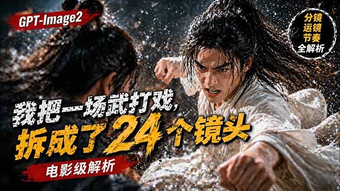用GPT-Image2，把一段武打对决拆成24个连续镜头，从人物建立、动作衔接、运镜节奏，到情绪爆发-明楼资源站