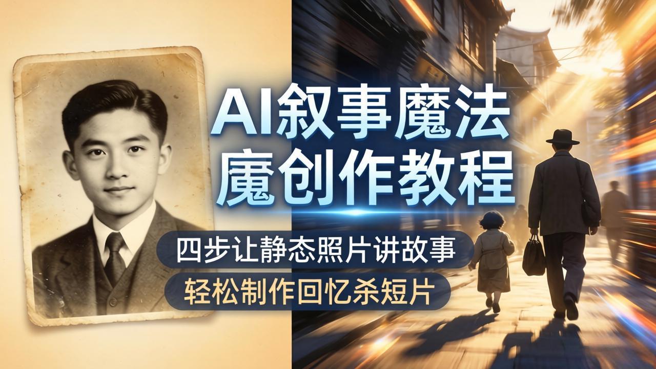 AI叙事魔法创作教程，四步让静态照片讲故事，老照片修复加动态特效，轻松制作回忆杀短片-明楼资源站