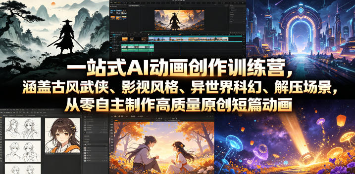 一站式AI动画创作训练营，涵盖古风武侠、影视风格、异世界科幻、解压场景，从零自主制作高质量原创短篇动画(更新)-明楼资源站