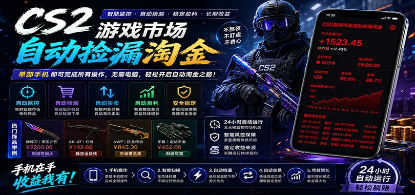 CSGO挂机捡漏项目通过利用游戏饰品交易机制，结合薄凉软件辅助捡漏，实现盈利-明楼资源站