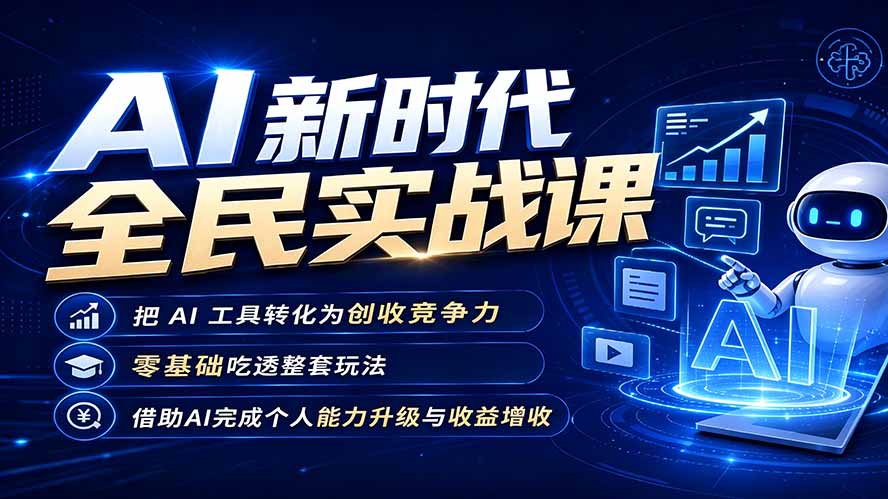 AI新时代全民实战课，把 AI 工具转化为创收竞争力，零基础吃透整套玩法，借助AI完成个人能力升级与收益增收。-明楼资源站