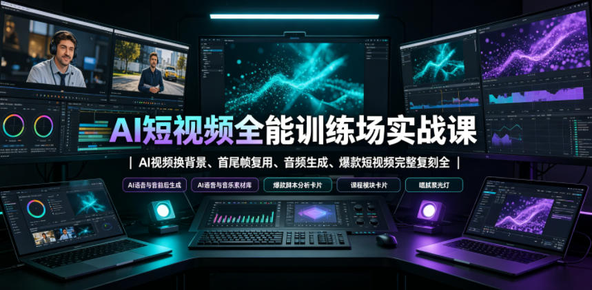 AI短视频全能训练场实战课｜AI视频换背景、首尾帧复用、音频生成、爆款短视频完整复刻全套实操教学-明楼资源站