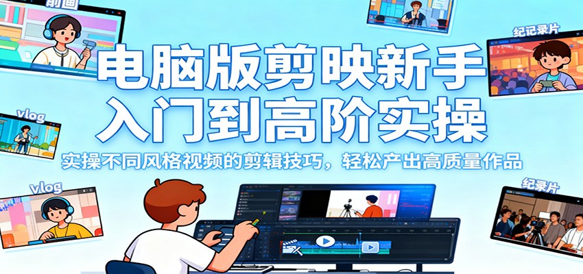 电脑版剪映新手入门到高阶实操，实操不同风格视频的剪辑技巧，轻松产出高质量作品-明楼资源站