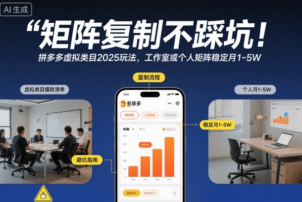 矩阵复制不踩坑！拼多多虚拟类目2025玩法，工作室或者个人矩阵稳定月1-5W【揭秘】-明楼资源站