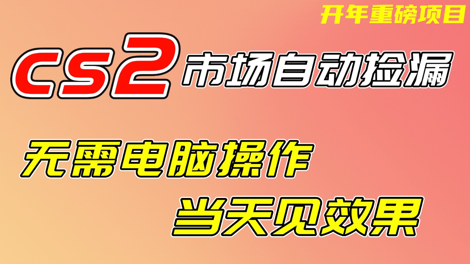 CS2市场挂机项，无需电脑操作，无需进入游戏，当天见效果，支持任何形式验证-明楼资源站