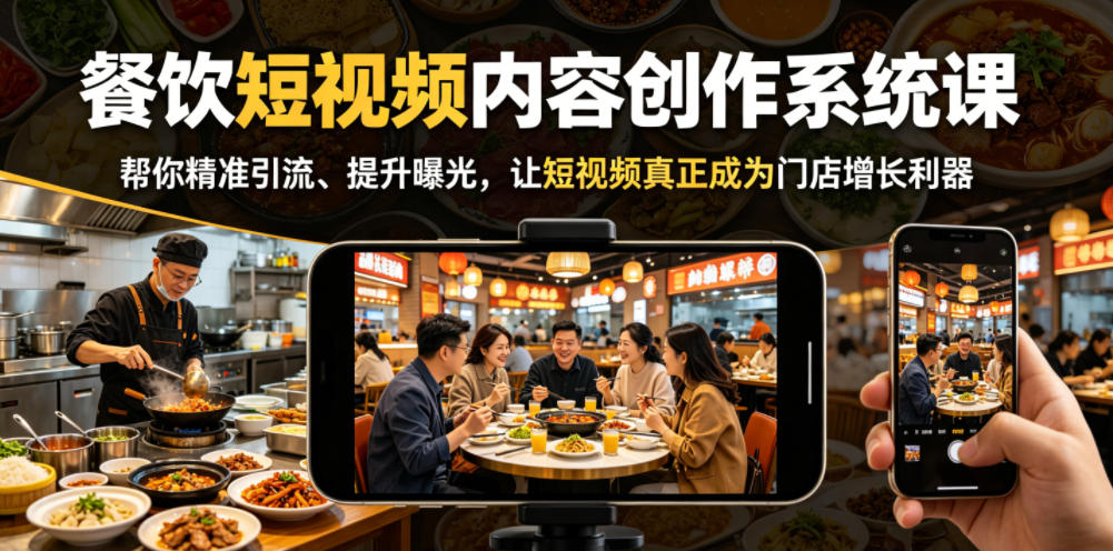 餐饮短视频内容创作系统课，帮你精准引流、提升曝光，让短视频真正成为门店增长利器-明楼资源站