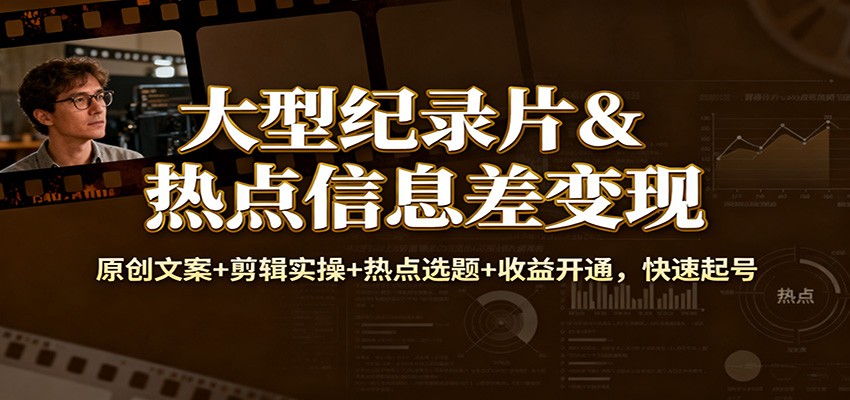 大型纪录片&热点信息差变现：原创文案+剪辑实操+热点选题+收益开通，快速起号-明楼资源站