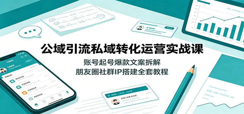 公域引流私域转化运营实战课：账号起号爆款文案拆解，朋友圈社群IP搭建全套教程-明楼资源站